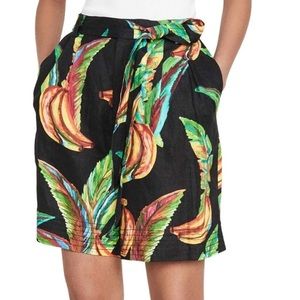 FARM RIO Preta Banana Leaves Linen Shorts - XS